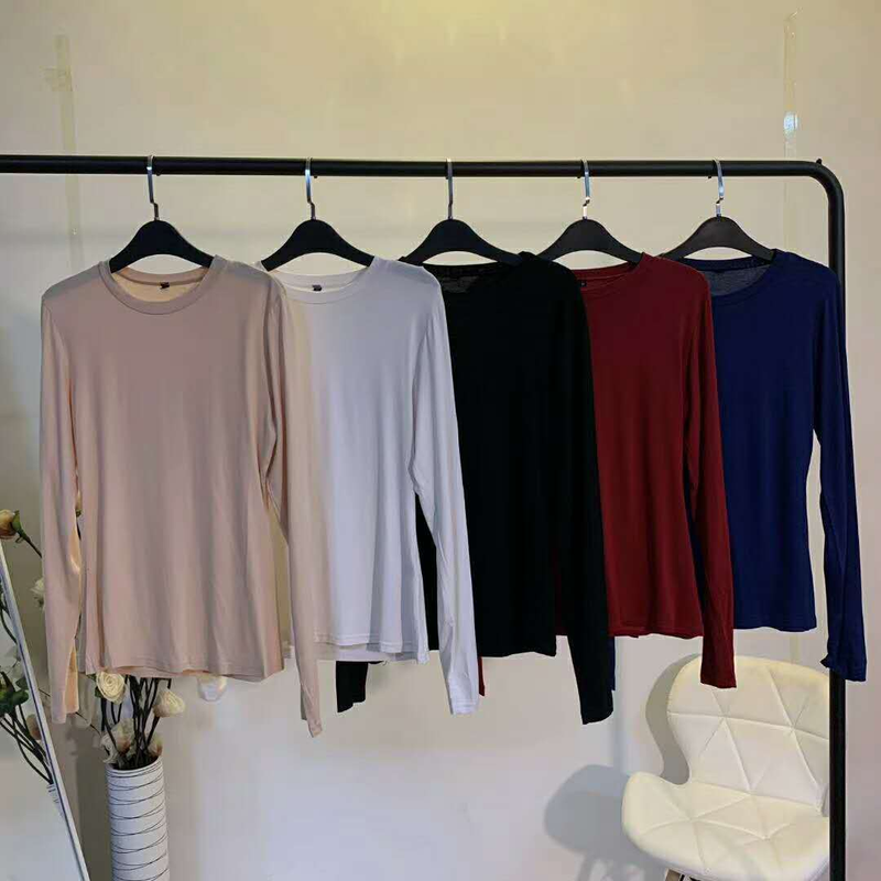 Camicia base casual dimagrante modale a maniche lunghe in vita superiore modale da donna_voghion.com