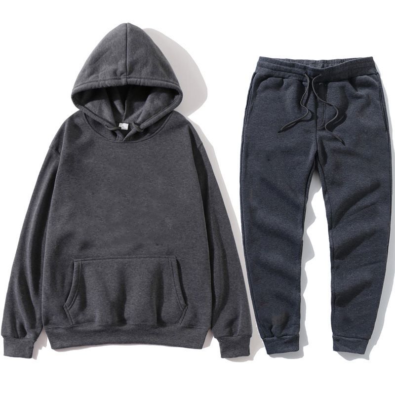Cross-border Trend Casual Sports Suit Men's Solid Color Hooded Fleece Sweater Two-piece Set Casual Versatile_voghion.com
