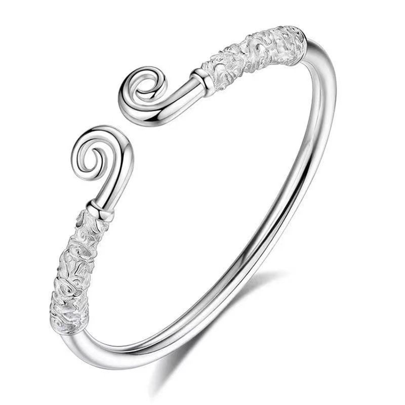 Braccialetto aperto con maledizione di serraggio Wukong Myth Black da uomo in rame bianco placcato argento massiccio per bambini_voghion.com