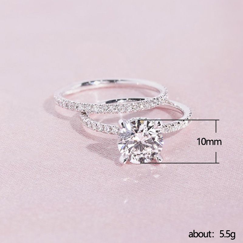 Semplice set di accessori da strada abbinati con zirconi e strass oversize, anello da donna, anello di fidanzamento_voghion.com