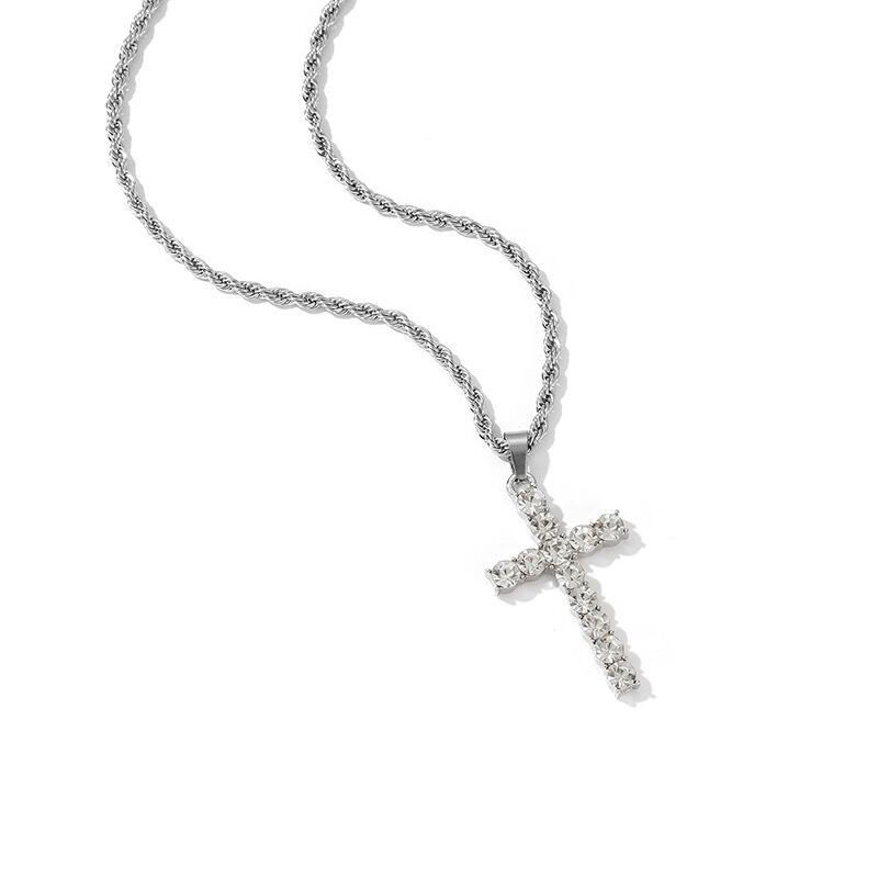 Collana alla moda unisex in acciaio al titanio con croce di diamanti Ma Siwei, stesso stile, zircone, hip-hop._voghion.com
