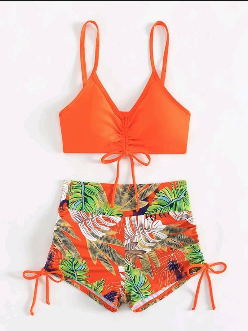 2024 Solid Color Sexy Flat Angle Bikini Women's Split Swimsuit_voghion.com