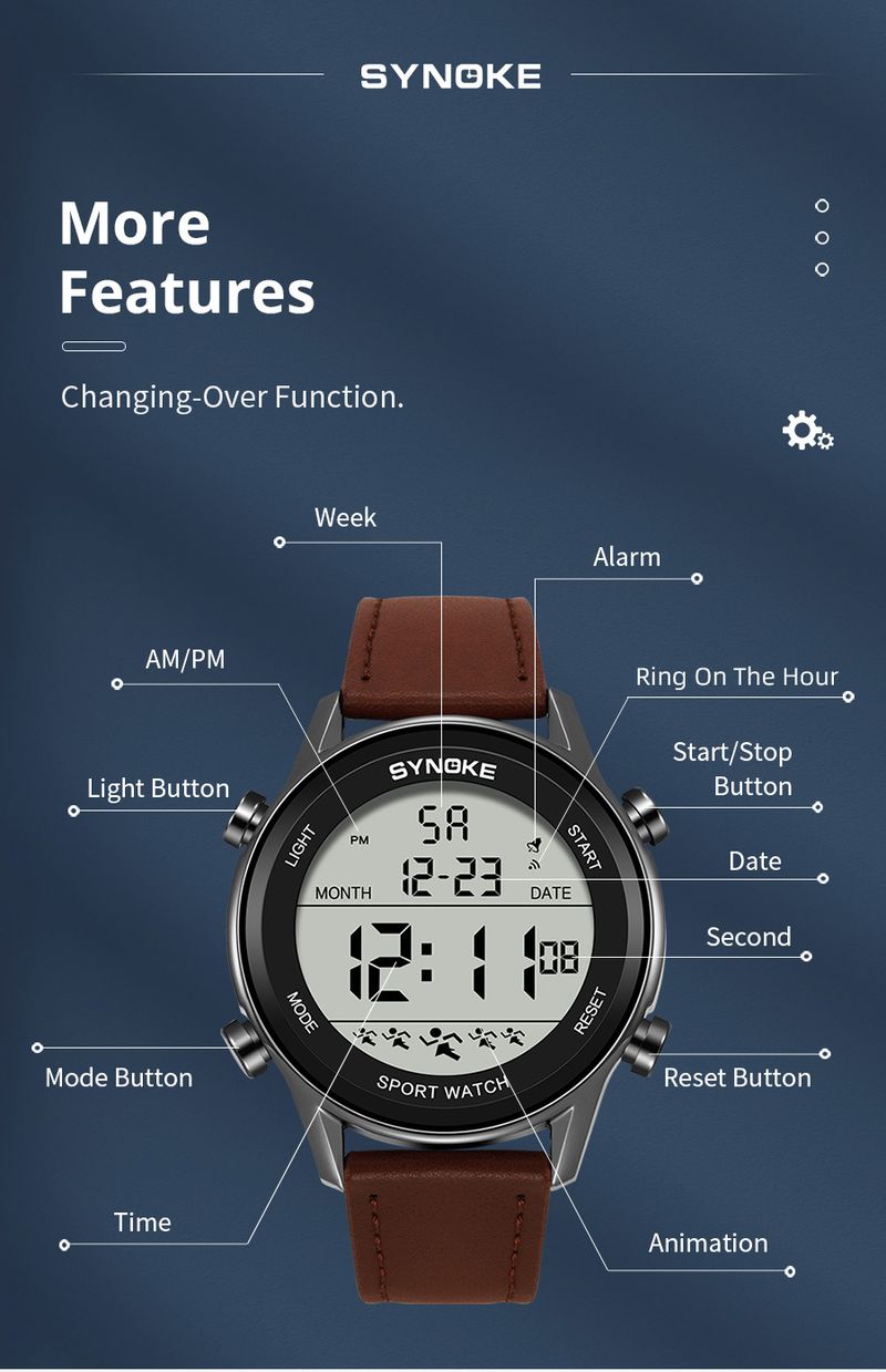 Men's Digital Sports Watch With 50m Waterproof, Night Light, 1-Inch Large Screen, Casual & Street Style Multifunctional Waterproof Fashion_voghion.com