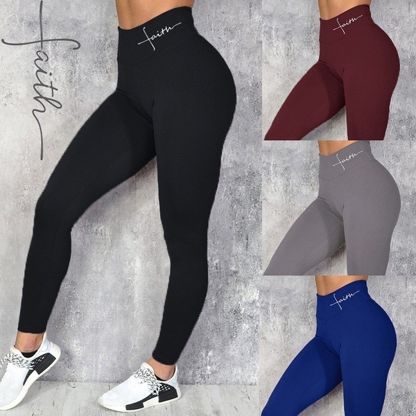 Women's Alphabet Printed Bottom Pants Hip Lifting Stretch High Waisted_voghion.com