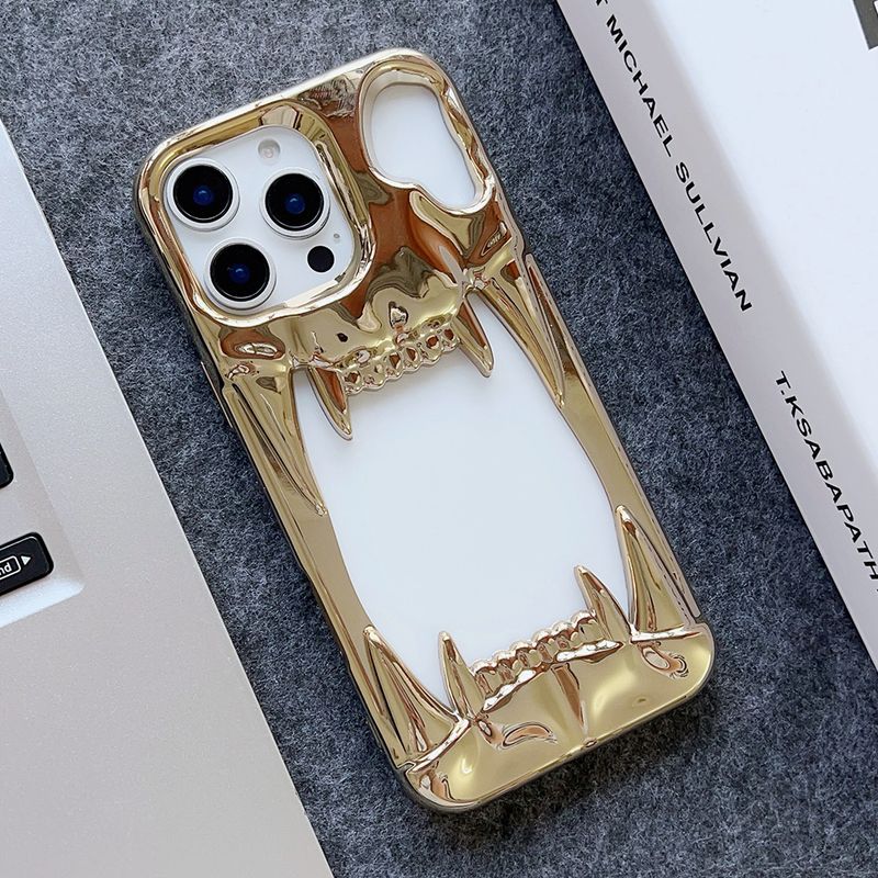 Luxury Cool 3D Hollow Canine Tooth Case For IPhone 12 13 14 15 16 Pro Max Shockproof Heat Dissipate Soft Silicone Bumper Cover_voghion.com