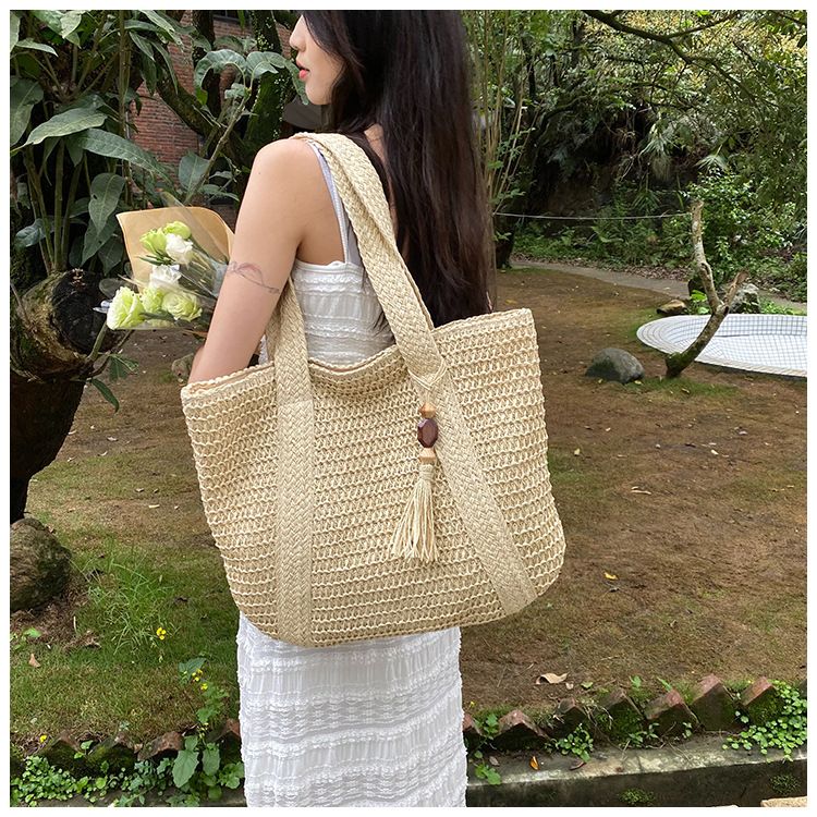 Women’s Bags Seaside Holiday Style Large Capacity Straw Bag Summer New Woven Bag Fashionable Casual Versatile Shoulder Tote Bag_voghion.com