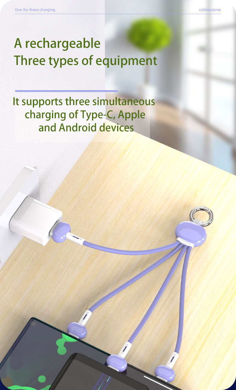 Câble USB Type C 3 en 1, porte-clés, pour iPhone 13 12 11 XS X XR 3 en 1, câble de chargeur 2 en 1, cordon Micro USB Type C_voghion.com