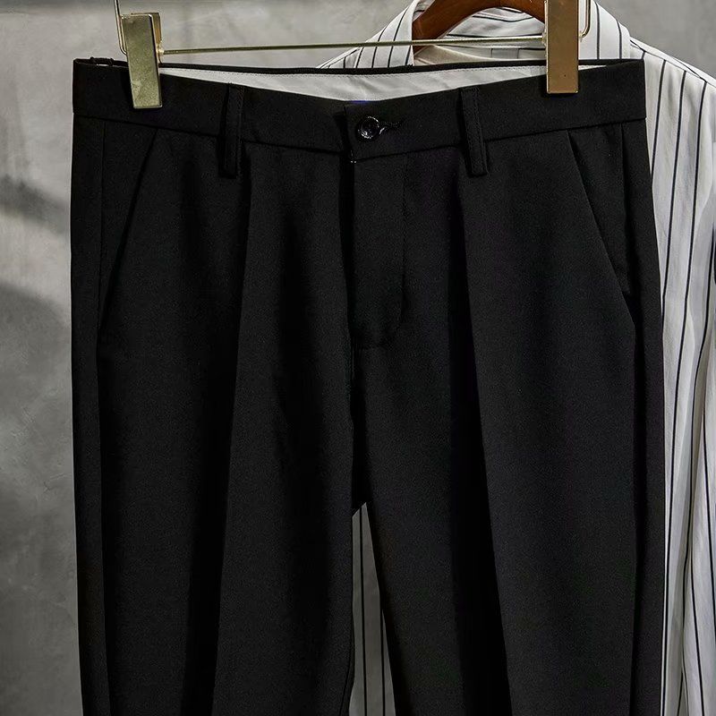 Pantaloni da uomo di design con lo stile di Hong Kong che entra nella moda, pantaloni a gamba dritta per la perdita di peso, pantaloni western drappeggiati casual e alla moda._voghion.com