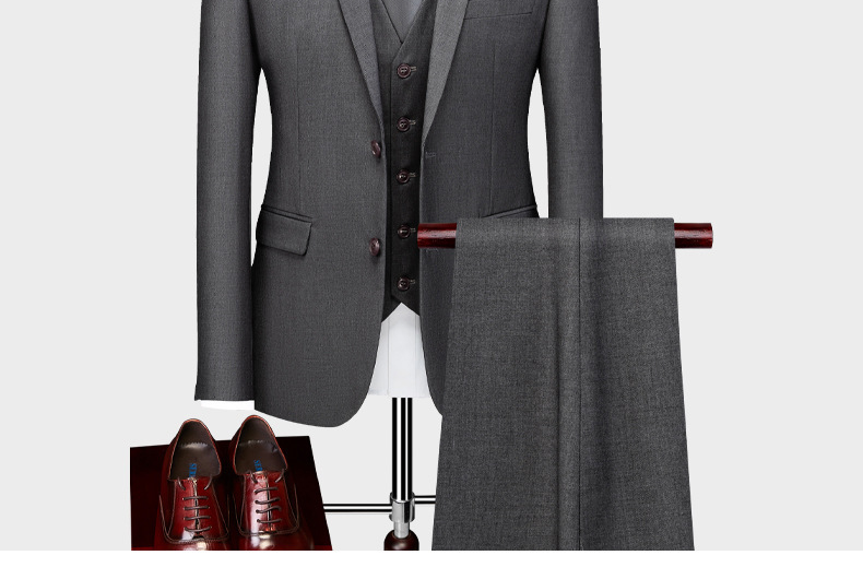 Traje de negocios, vestimenta formal profesional, traje de versión coreana para hombre, conjunto de tres piezas de corte entallado, padrino y novio._voghion.com