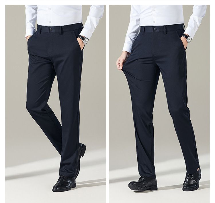 Anzughose aus Seidenmischung für Herren – Stretch-Businesshose aus knitterfreiem und atmungsaktivem Stoff für Büro und Abendgarderobe (Schwarz, Blau)_voghion.com