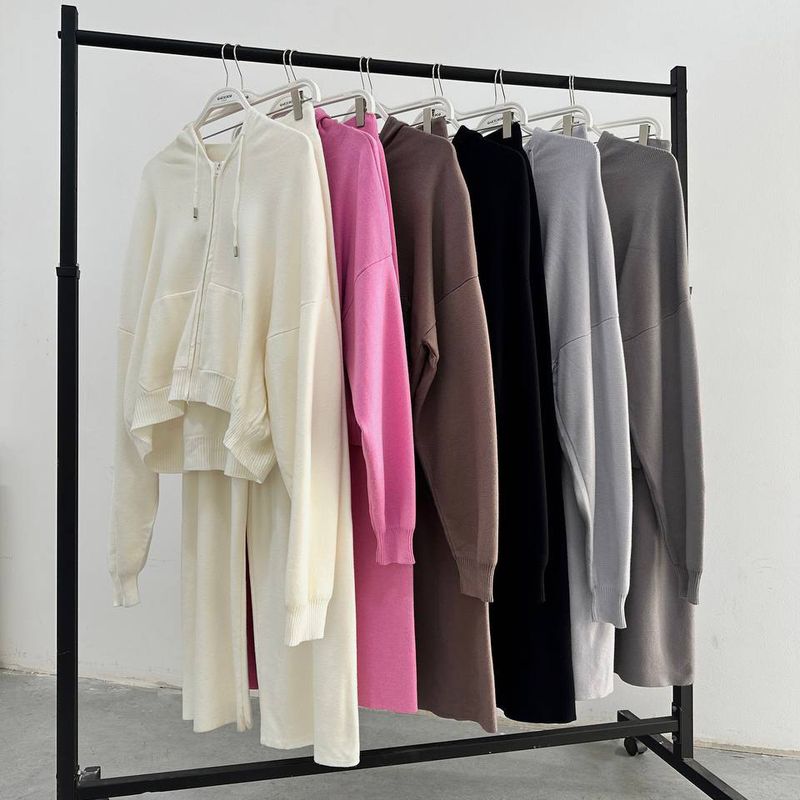 Women's Clothing Solid Color Hooded Sweater Suit For Women Loose Casual Lazy Style Autumn And Winter New Knitted Trousers Two Piece Suit_voghion.com