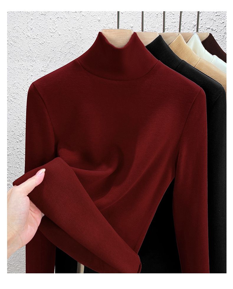 Haut à col roulé thermique en cachemire et soie pour femme - Doublure polaire douce - Manches longues chaudes pour l'hiver (options col haut/milieu/montant)_voghion.com