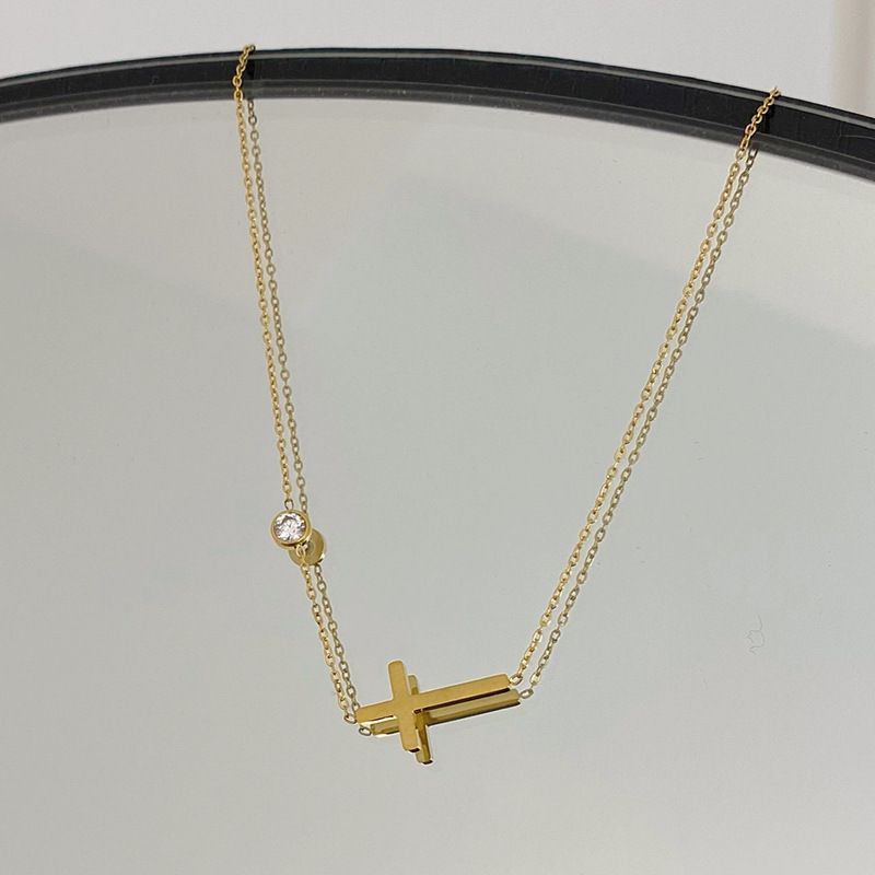 minimalistische neue Halskette mit Kreuzanhänger aus Titanstahl, modisches und cooles Schlüsselbeinketten-Set für Damen_voghion.com