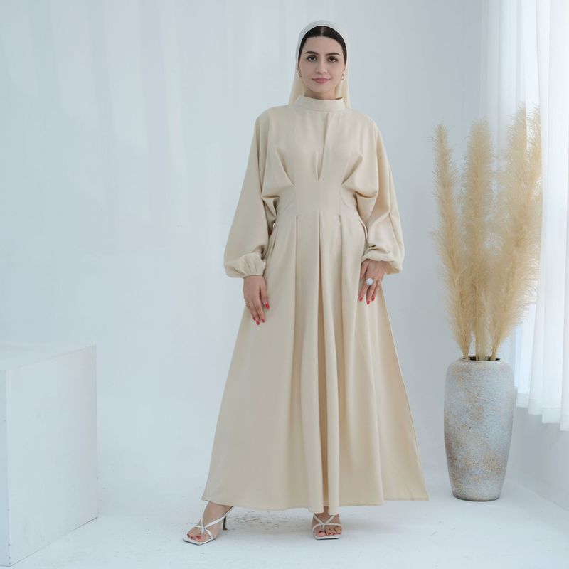 Abbigliamento donna Medio Oriente Turchia Dubai Abito tinta unita con maniche a palloncino Lr728_voghion.com