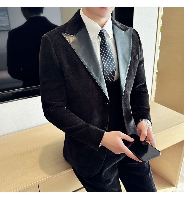 Męska odzież jesień i zima designerskie skórzane garnitury retro wysokiej klasy moda slim fit trzyczęściowe garnitury_voghion.com