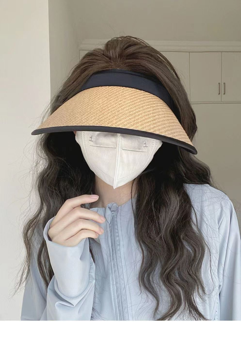 Nouveau chapeau de protection solaire UV japonais pour femmes, grand bord pliable, couvre-visage, vélo, anti-choc, rabattable en caoutchouc noir, chapeau tricoté en paille_voghion.com