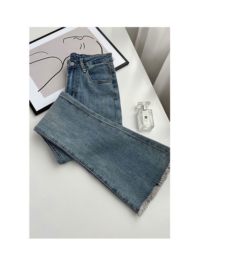 Vintage High Waist Flared Jeans voor dames - Stretchy Bootcut Denim Broek met Rauwe Zoom en Versleten Details_voghion.com