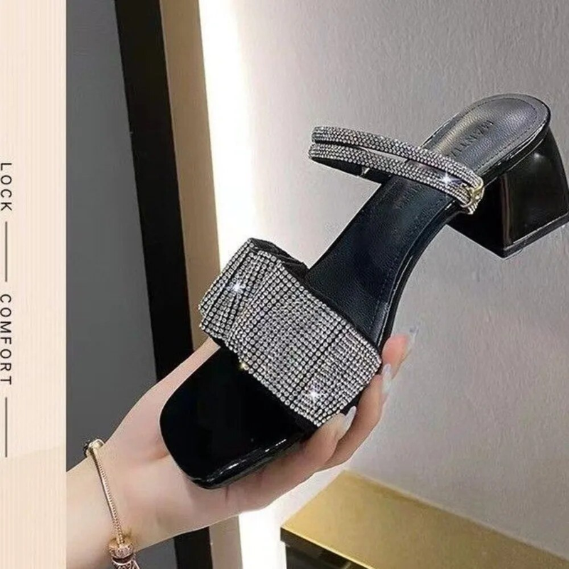 Sandales à talons épais et respirants, diamant d'eau, pour vêtements d'extérieur, mode polyvalente d'été, Style célébrité romaine d'internet, nouvelle collection 2024_voghion.com