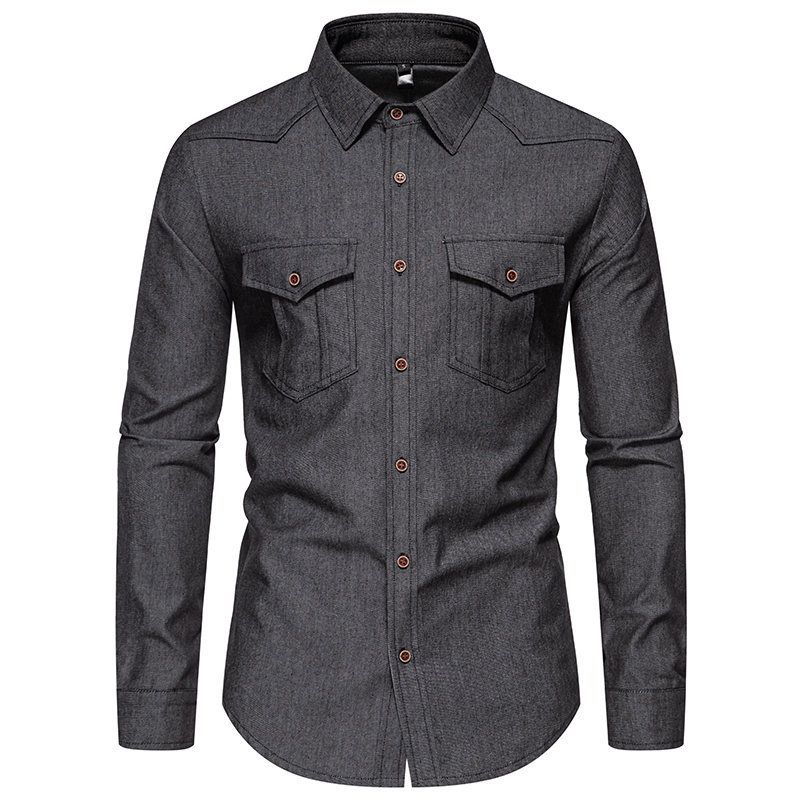 Jesensko/zimska nova moška jeans srajca z dolgimi rokavi in dvojnim žepom, evropska velikost, z reverjem_voghion.com