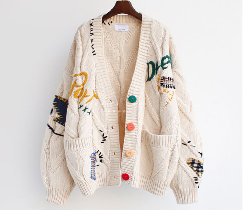 2022 Spring Women's Sweater Warm Knitted Sweater Jack Loose Pock Embroidery Fashion Knit Cardigan Jack Ladies_voghion.com