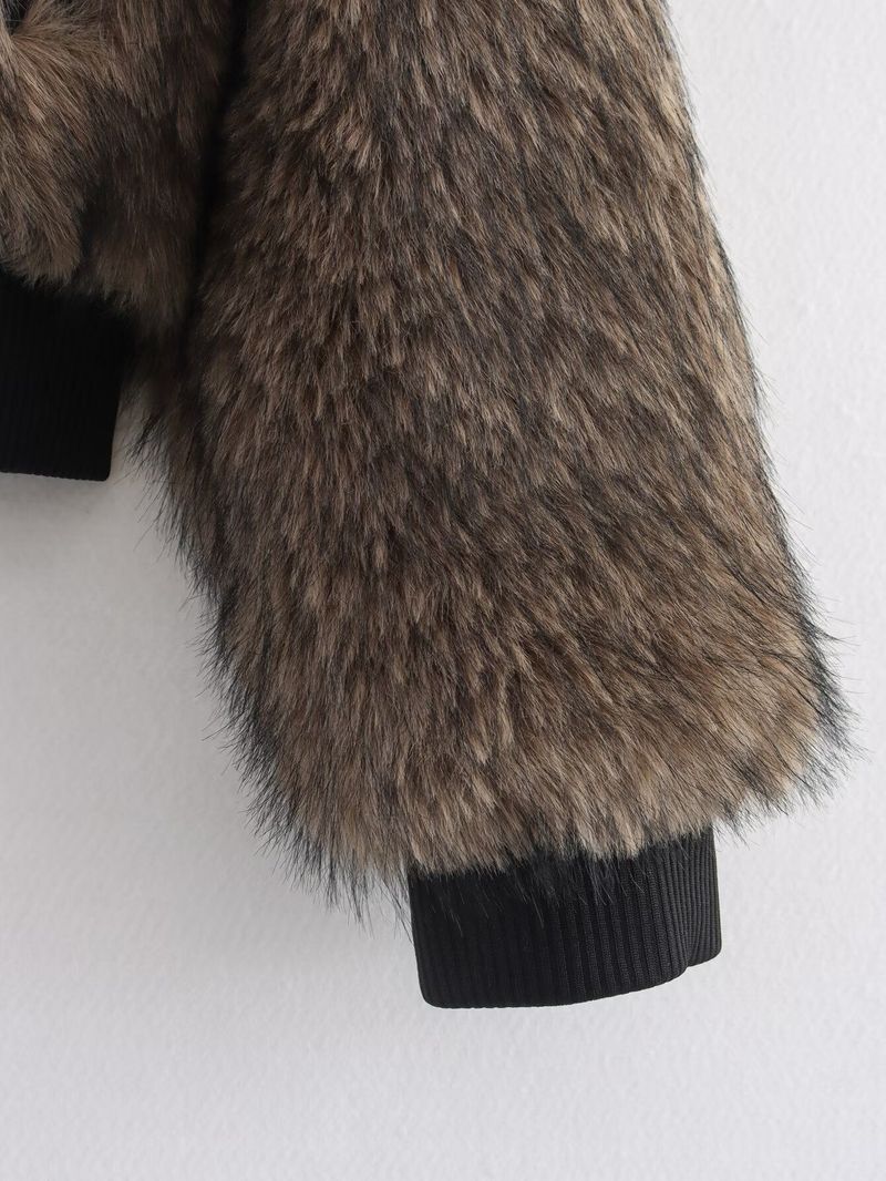 Women's Clothing Trendy Contrast-Trim Faux Fur Jacket – Winter Fashion Coat For Women"_voghion.com