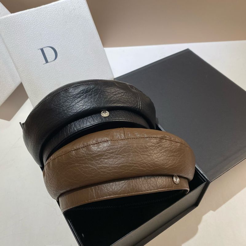 Cappello ottagonale in PU con motivo litchi, unisex, alla moda, autunnale, con basco in pelle M Label di alta qualità_voghion.com