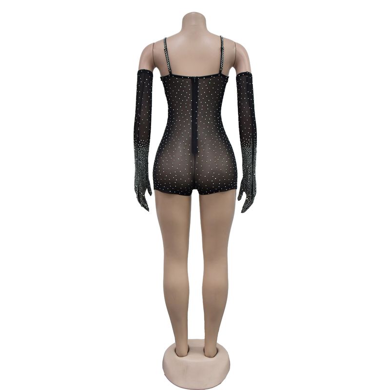 Women's Clothing Fashion women's solid color gauze press drill through shorts jumpsuit_voghion.com