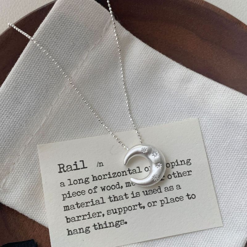 Collana con zirconi a forma di stella e luna in argento puro spazzolato per donna, design di nicchia coreano, catena per clavicola di alta qualità_voghion.com