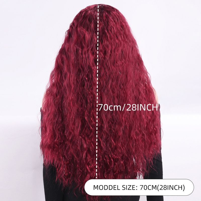 Parrucca con extension per capelli, nuova parrucca per donna, capelli neri ricci alla moda, ondulati, ricci di mais, riga centrale, frangia, copricapo completo._voghion.com