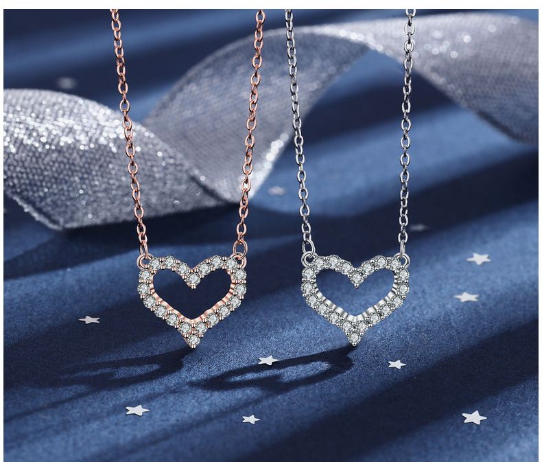 Collana alla moda con ciondolo a forma di cuore in argento sterling S925 placcato in oro pt950, accessori per ciondoli femminili_voghion.com
