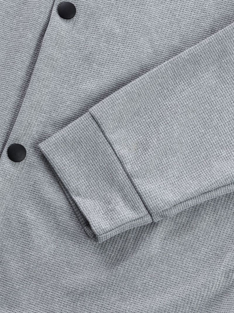 Men's Waffle-Knit Long Sleeve Jacket – Lightweight Casual Open Front Coat With Pockets, Solid Color Loungewear For Fall (S-Xxxl)_voghion.com