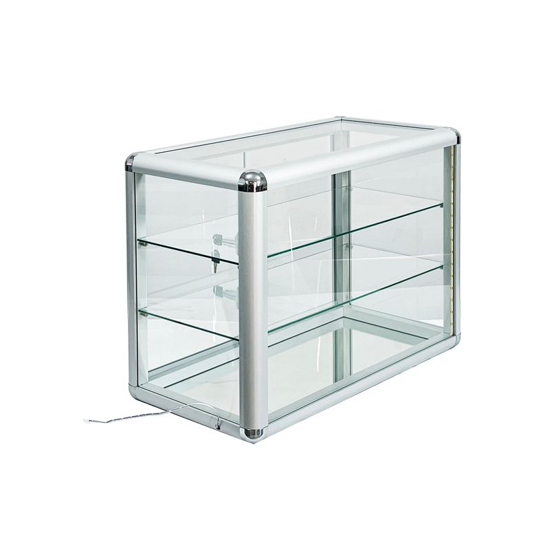 Tempered Glass Top Display Cabinet With Sliding Glass Door And Lock, Standard Aluminum Frame, Display Cabinet With Sliding Glass Door, Lock And LED_voghion.com