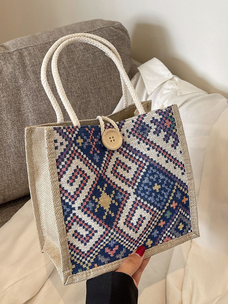 Borsa da viaggio in tela in stile etnico per donna, estiva, nuova moda, da portare a mano all'aperto, in lino, per il pranzo, per la mamma_voghion.com