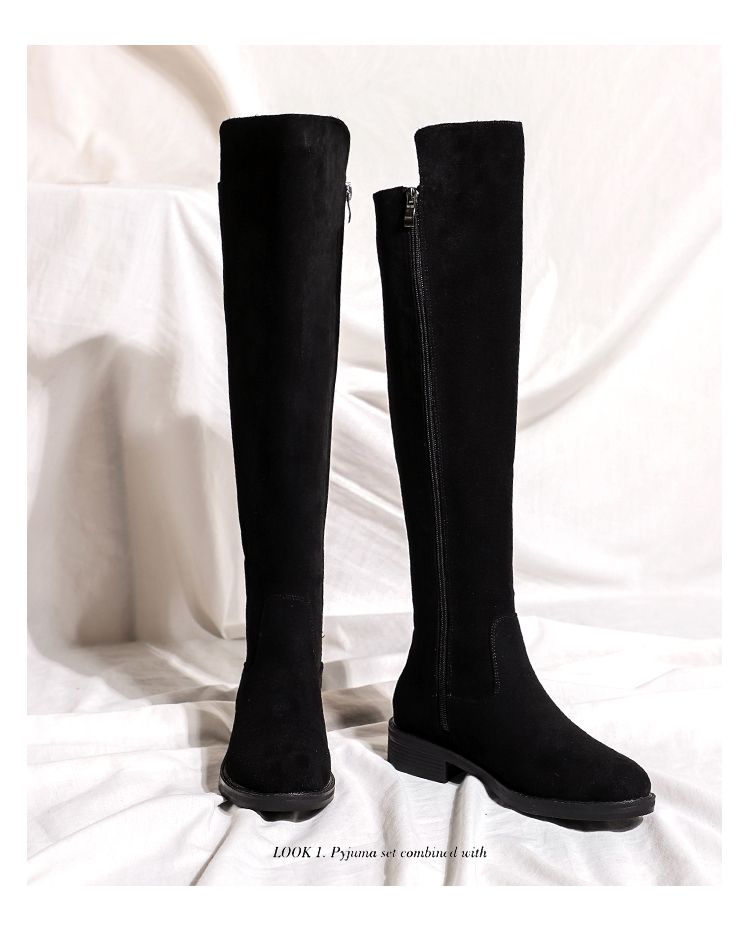 Women's High 2024 New Arrival Fall And Winter Flats Fleece-ed Mid Heattech Hidden Heel Below The Knee Boots_voghion.com