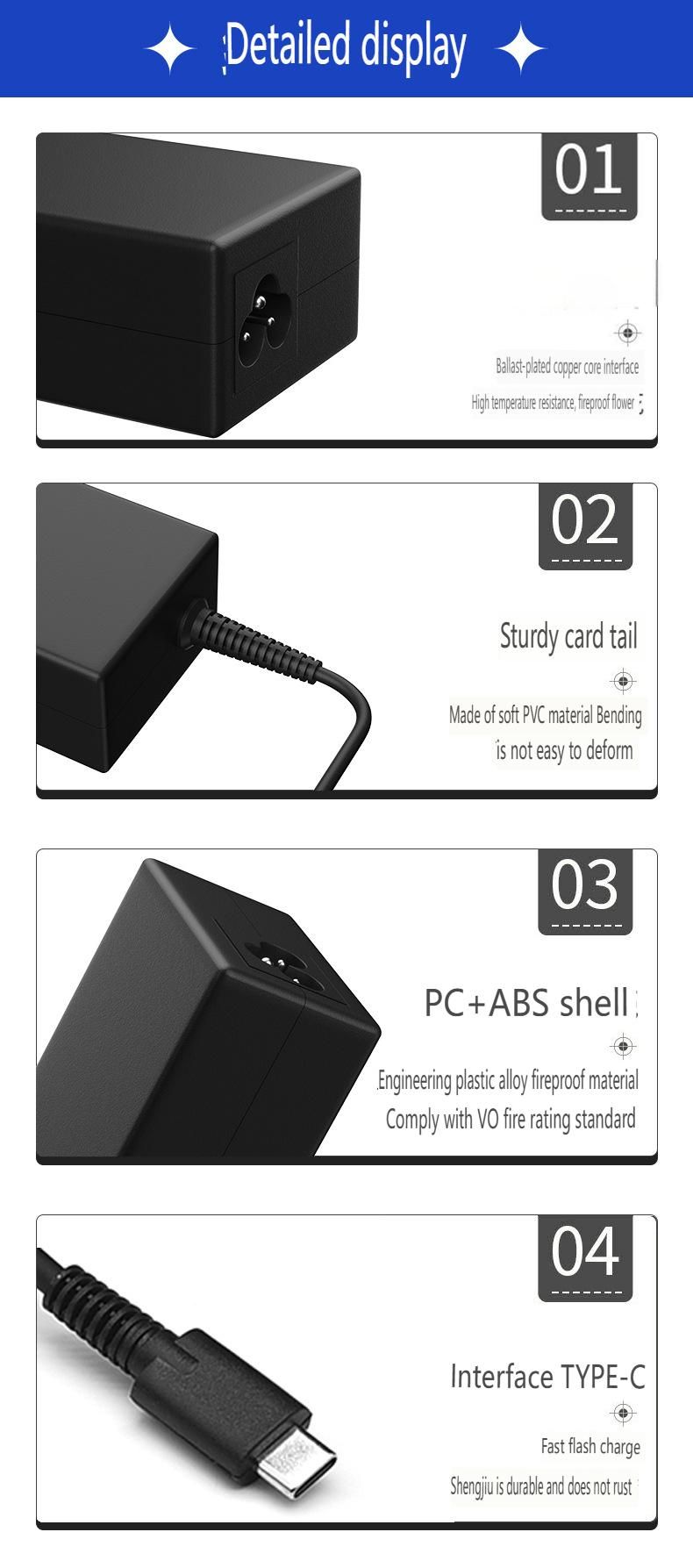 HP Dizüstü Bilgisayarlar İçin Uygun 65W USB-C PD Hızlı Şarj Cihazı - 20V 3.25A Güç Adaptörü_voghion.com