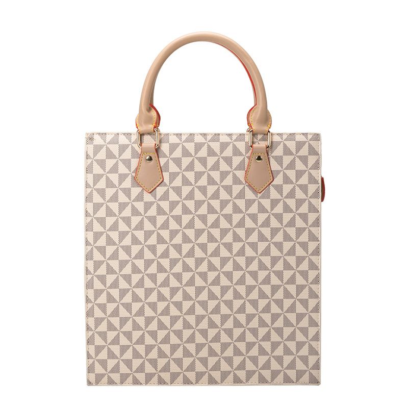 2023 Winter New Women's Printed Windmill Pattern Vertical Briefcase Color-Block Handbag Large Capacity Tote Bag_voghion.com