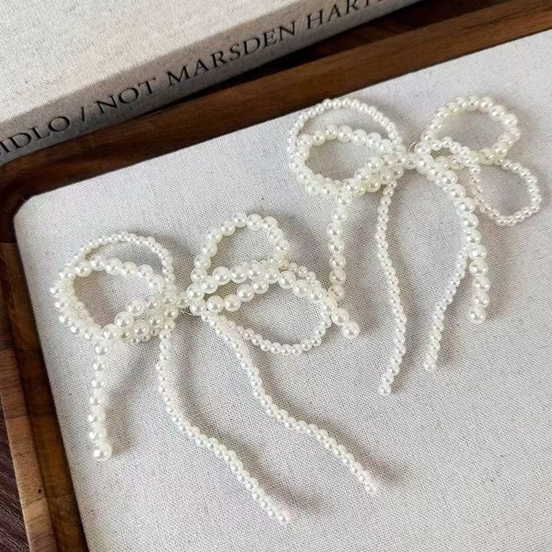 Elegant Pearl Bow Shoe Clips With Tassels & Rhinestones - Fashionable Korean-Style Shoe Accessories For Women_voghion.com