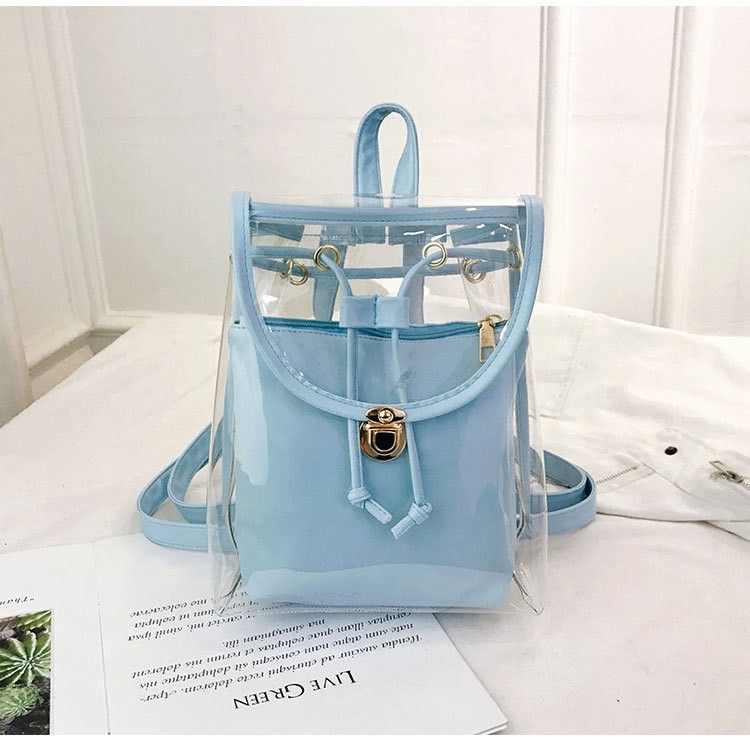 Zaino da viaggio piccolo in PVC trasparente alla moda e alla moda per donna, casual, da spiaggia, 2023_voghion.com