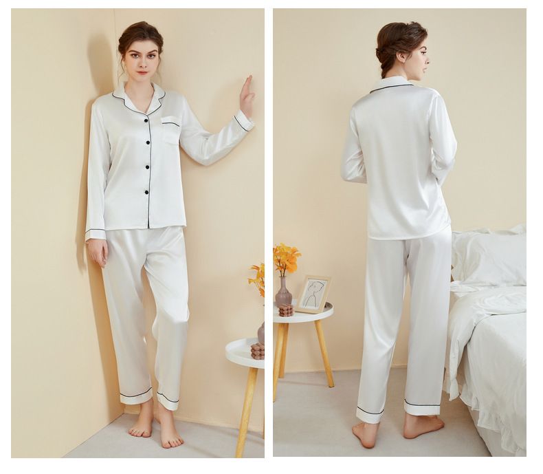 Damen-Nachtwäsche, große Größe, Basic-Pyjama, Damen, Frühling und Sommer, langärmelige Hose, dünne Seide, Freizeit, Zuhause, zweiteiliges Set_voghion.com