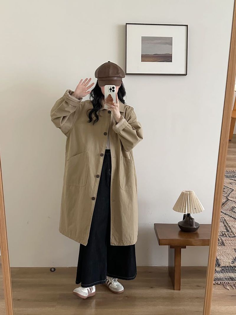 Women's Clothing Women's Clothing 2024 Simple Korean Retro Clean Version Turn-Down Collar Single-Breasted Loose Casual Coat F_voghion.com