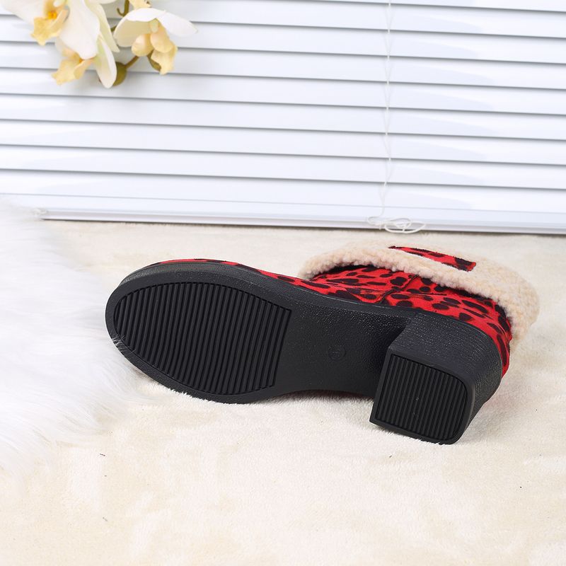 Plus Size 2024 Herbst Winter Neue Fleece gefütterte verdickte Wildleder Leopardenmuster Schneebaumwollstiefel für Frauen_voghion.com