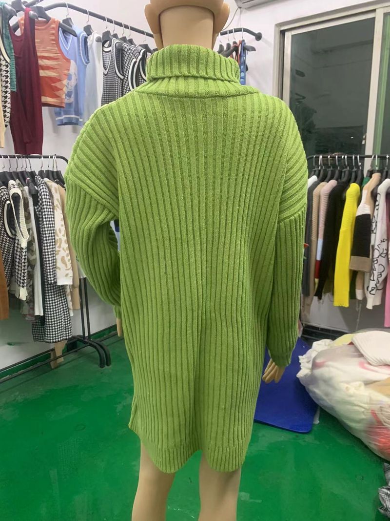 Robe pull mi-longue en tricot à col montant pour femme, nouvelle collection automne-hiver 2022_voghion.com