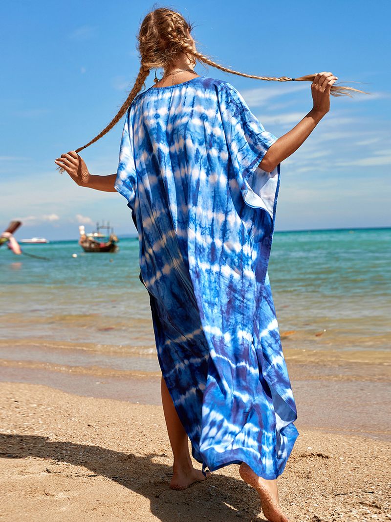Strandkleid aus 100 % Baumwolle für Damen – Sonnenshirt mit Boho-Print, locker sitzende Bademode, Langarm-Tunika für den Urlaub am Pool_voghion.com