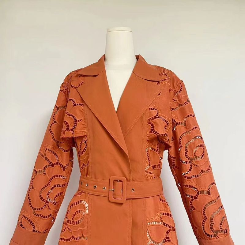 Dammekleederhandel grenziwwerschreidend Retro-Stil V-Ausschnëtt Gürtel Taille huel Windbreakerjackete fir Fraen 2023 Hierscht nei_voghion.com