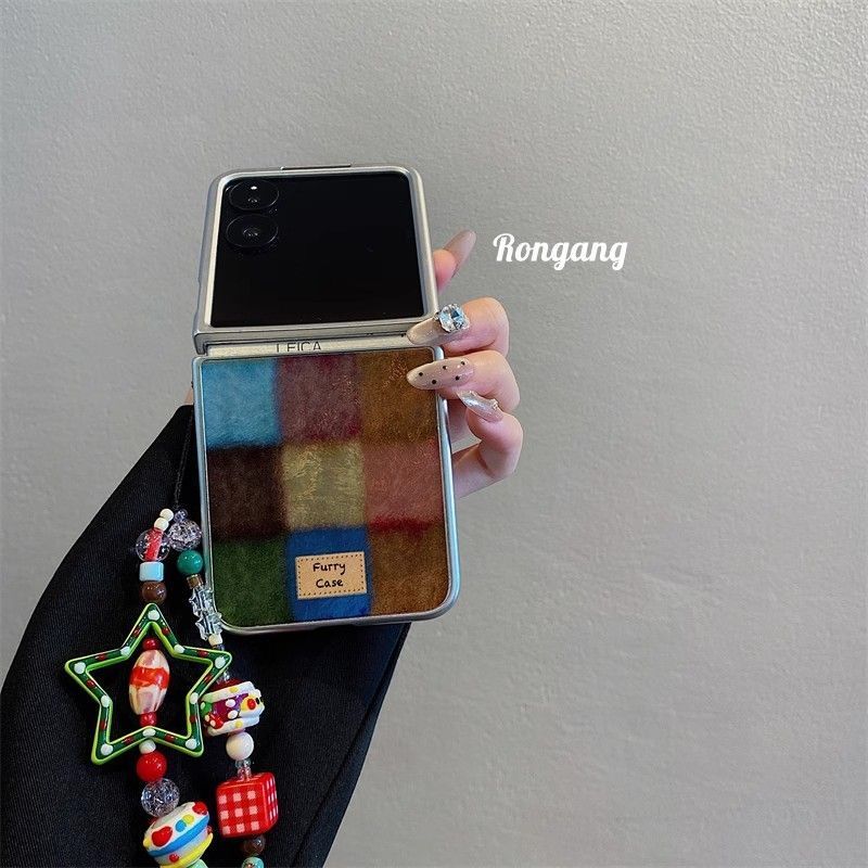 Feather Yarn Colorful Plaid Chain Xiaomi Foldable Phone Case Honor Magic V Flip Huawei Pocket 2_voghion.com