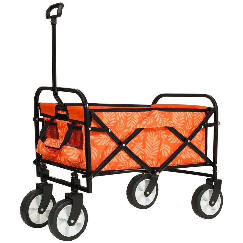 Minimeetall Colorful Collapsible Foldable Wagon Cart With Strapping System, Beach Wagon ,Utility Wagon Grocery Cart Camping Shopping Sports Gardeing Fishing Supports 225lbs,orange Leaf_voghion.com