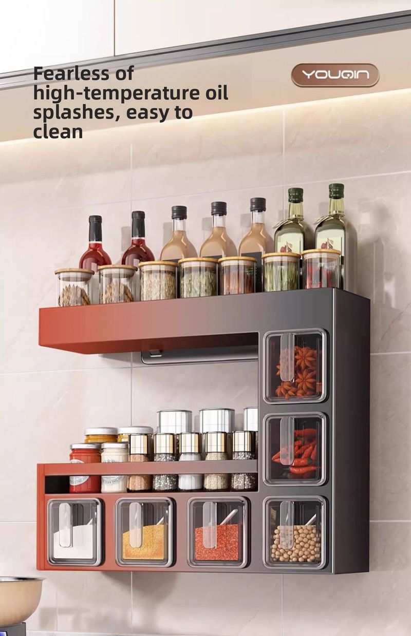 Kitchen Spice Household Multifunctional Seasoning Storage Rack No-Drill Wall-Mounted Multi-Layer Shelf_voghion.com