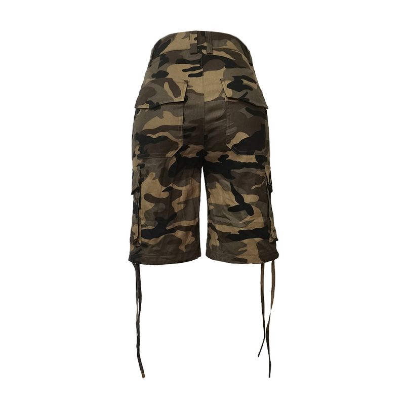 Vêtements pour femmes, salopette multi-poches avec cordon de serrage camouflage (sans ceinture), printemps et été_voghion.com