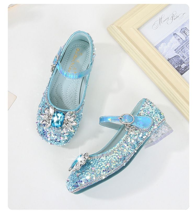 Bambini Tacchi alti Bambine Scarpe da principessa in pelle di cristallo Nuove feste per bambini Ballando Paillettes Scarpe da sposa per bambini_voghion.com