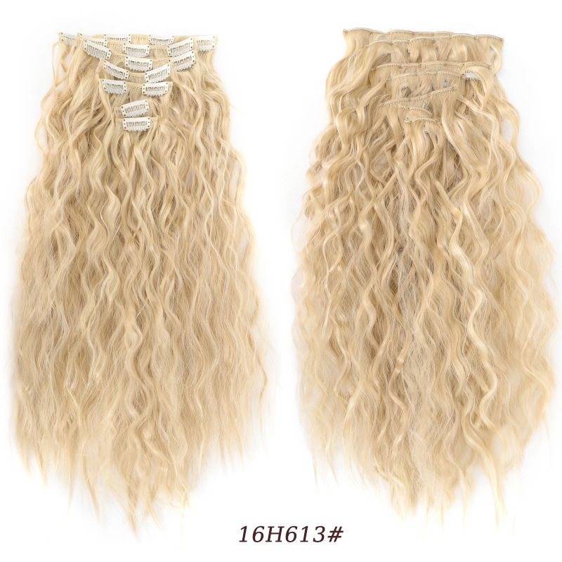 7-teilige Perücke-Set, Corn Curls, ongeféier 50 cm, 145 g, Verlängerung, Perücke mat chemesche Faseren, synthetesch Perücke_voghion.com